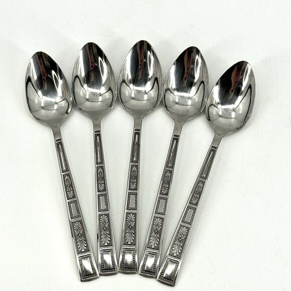 Lifetime Stainless Flatware SILVER LEAVES Japan/Korea NOS 5 Tablespoons MCM - Picture 2 of 6
